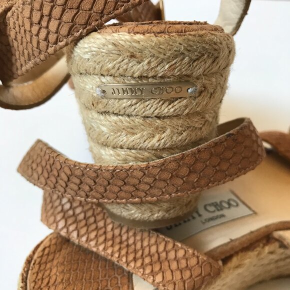 Jimmy Choo Phoenix Wedge Espadrilles Sandals Womens 40 9 Brown Python Leather - Picture 10 of 12